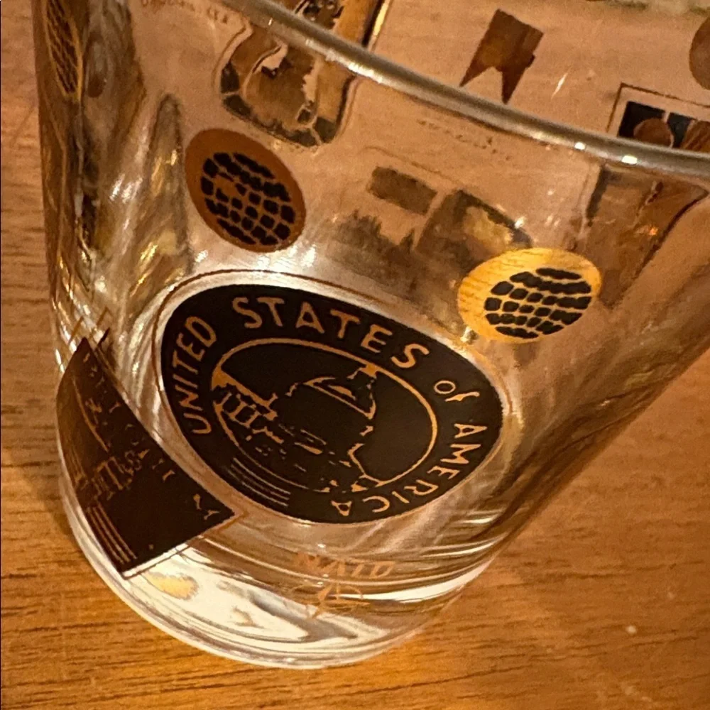2 NATO Gold & Black Postage Stamp Design Rocks Glasses USA Italy Canada Norway